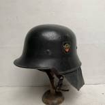 Feuerschutz Polizei Casque Mdle 1934 Double insignes et couvre nuque cuir 