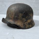 Heer Casque Mdle 1940 Camouflé 3 tons et jugulaire cuir 