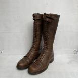 Paire de bottes à lacets Officier cuir marron 