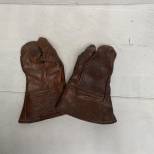 Paire de gants de vol cuir marron fourrés laine 
