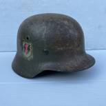 WSS Casque Mdle 1940 Un insigne camouflé 3 tons et jugulaire cuir 