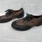 KM Paire de chaussures à pont matelot toile marron et cuir noir 