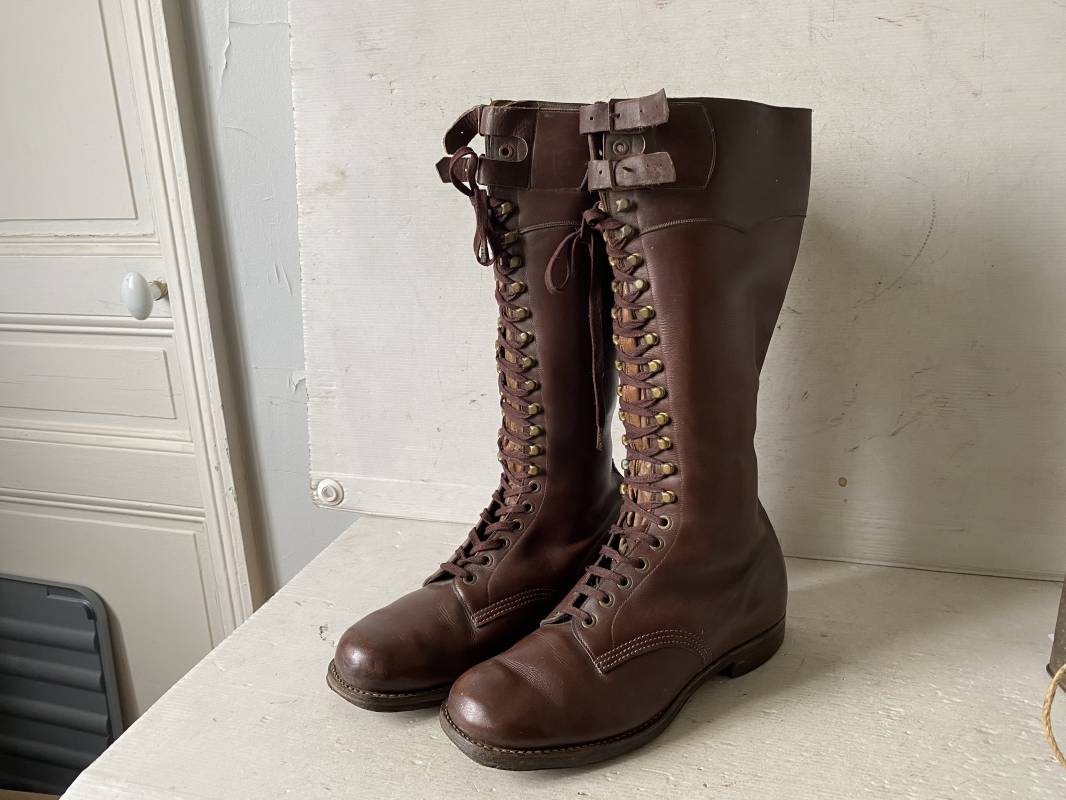 Bottines Militaires Vintage En Cuir Marron - Style WWII, Fabrication Artisanale, Nombreuses Tailles Disponibles