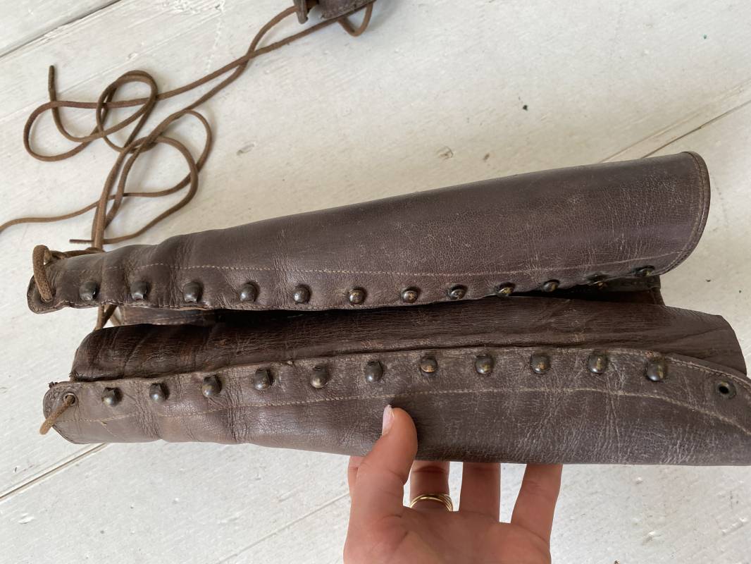 Guêtres Vintage En Cuir Pleine Fleur Marron – Hauteur 15,5 Pouces, Boucle Et Fermoir, Occasion